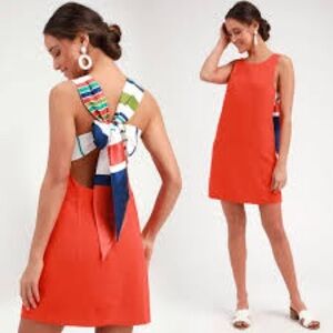 Lulu’s Orange Red Colorful Striped Backless Dress size Small